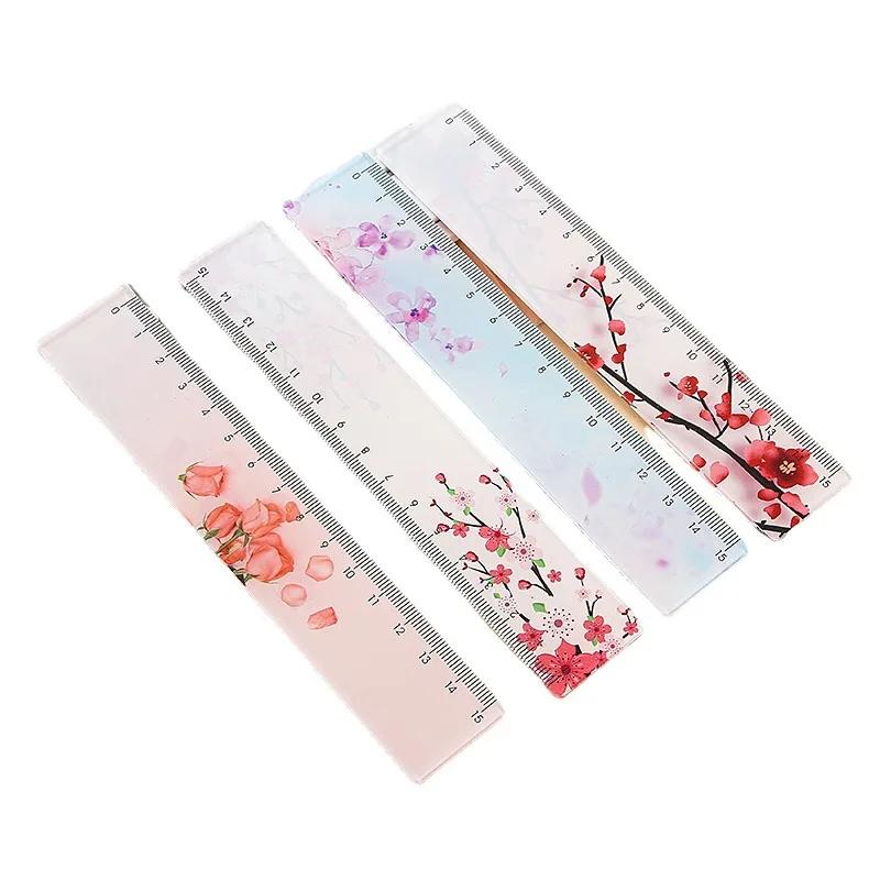 Flower Transparent Acrylic Ruler Girl Ins Multi-functional Creative Handbook Ruler Cartoon Student Stationery