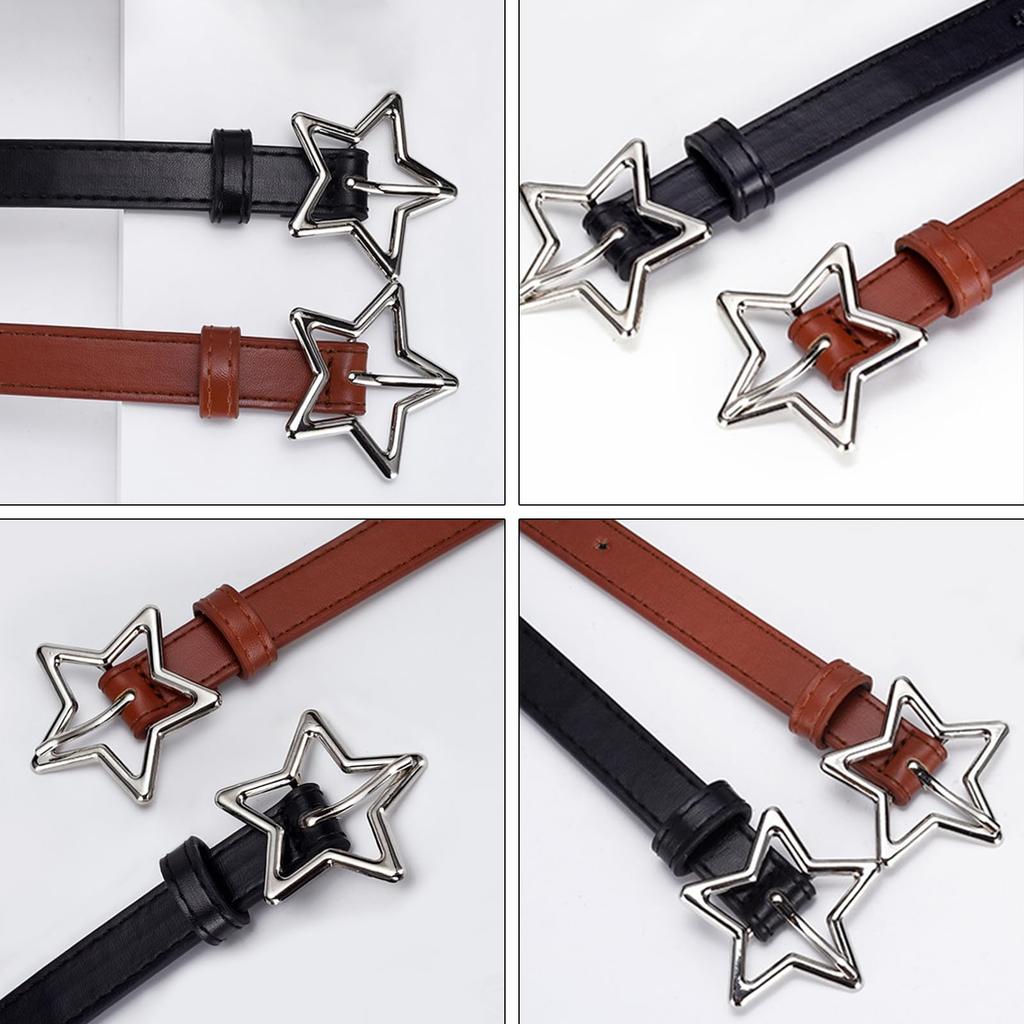 Hollow Star Buckle PU Leather Belt for Children, Thin Star Cutout Hole Waist Strap Decorative Belt for Jeans Dresses