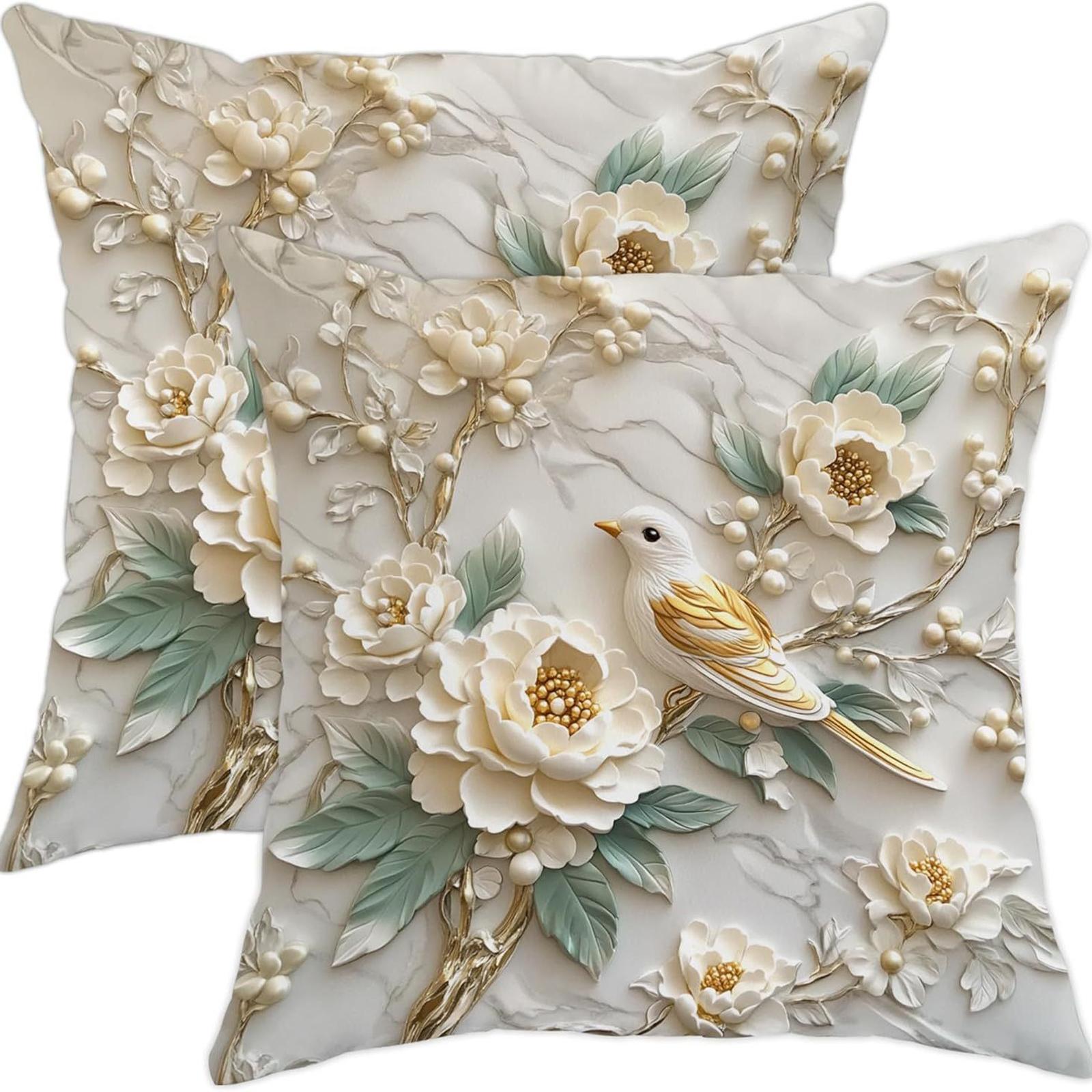 

Floral throw pillowcases with birdsong and floral , high-end home sofa decoration pillowcases One Size белый