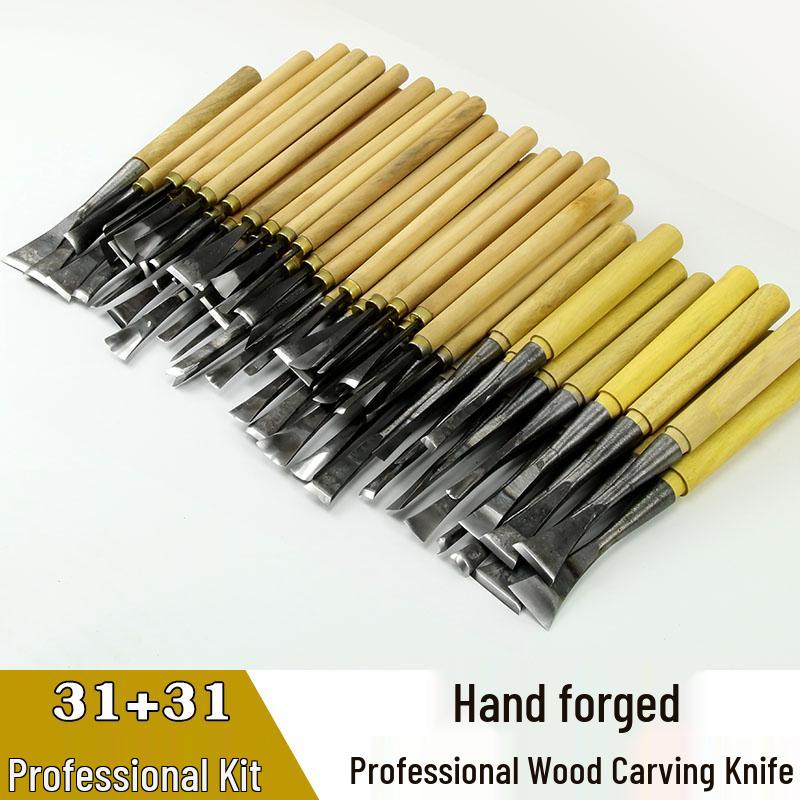 Dongyang Handmade Wood Carving Knife Set: Root, Flower, and Roughing Shaping Chisels.