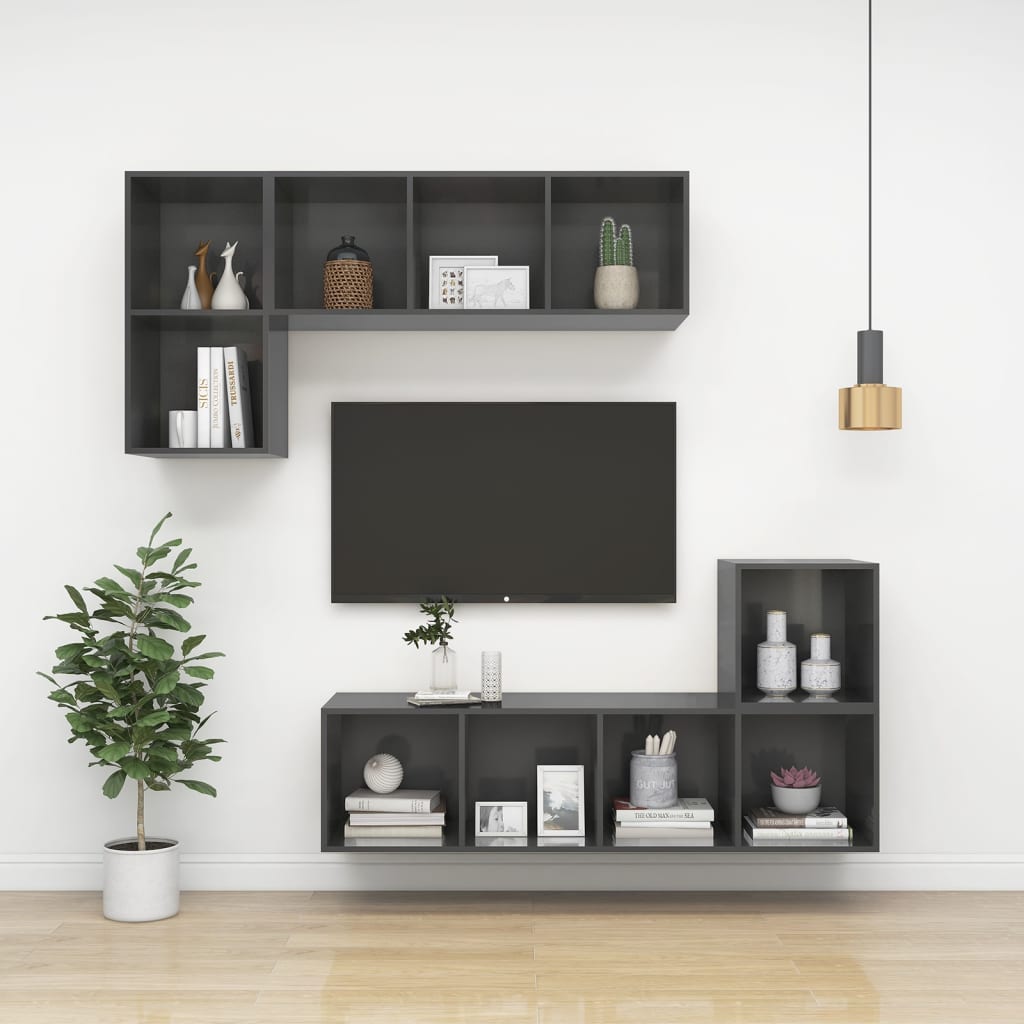 Wall Mounted TV Cabinet Glossy Grey 37 X 37 X 72 Cm Particleboard