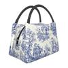 French Toile De Jouy Thermal Lunch Bag Unisex Portable Insulated Cooler Bento Tote Bag for Picnic Work Reusable Packed Lunch Box