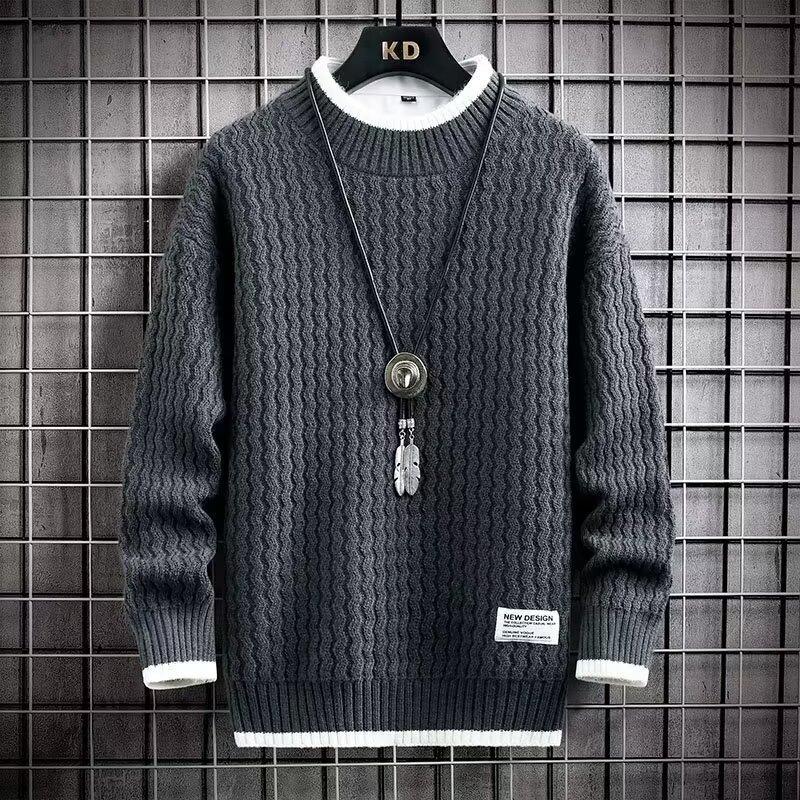 Men's Spring Autumn and Winter Plus Size Short and Thin Warm Knit Sweater Solid Color Sweater Base Sweater Versatile Pullover Sweater