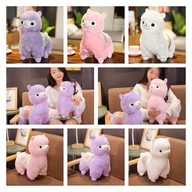 Peluche Grande y Lindo de Alpaca para Niñas, Suave y Abrazable, Muñeco de Cordero Relleno con Relleno de Algodón PP para Dormir o Abrazar, Rosa, Blanco y Morado