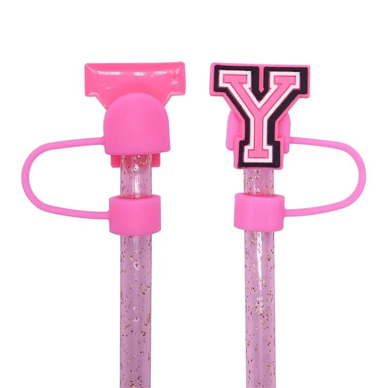 1PC Pink Letter PVC Straw Covers Cap Compatible For Most 30&40Oz Cup 10mm Straw Toppers Reusable Splash Proof Straw Caps