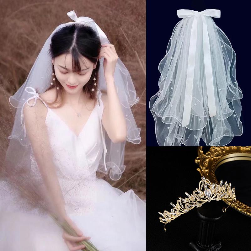 Golden Crown Veil Set: Bridal Hair Accessories & Wedding Photo Prop