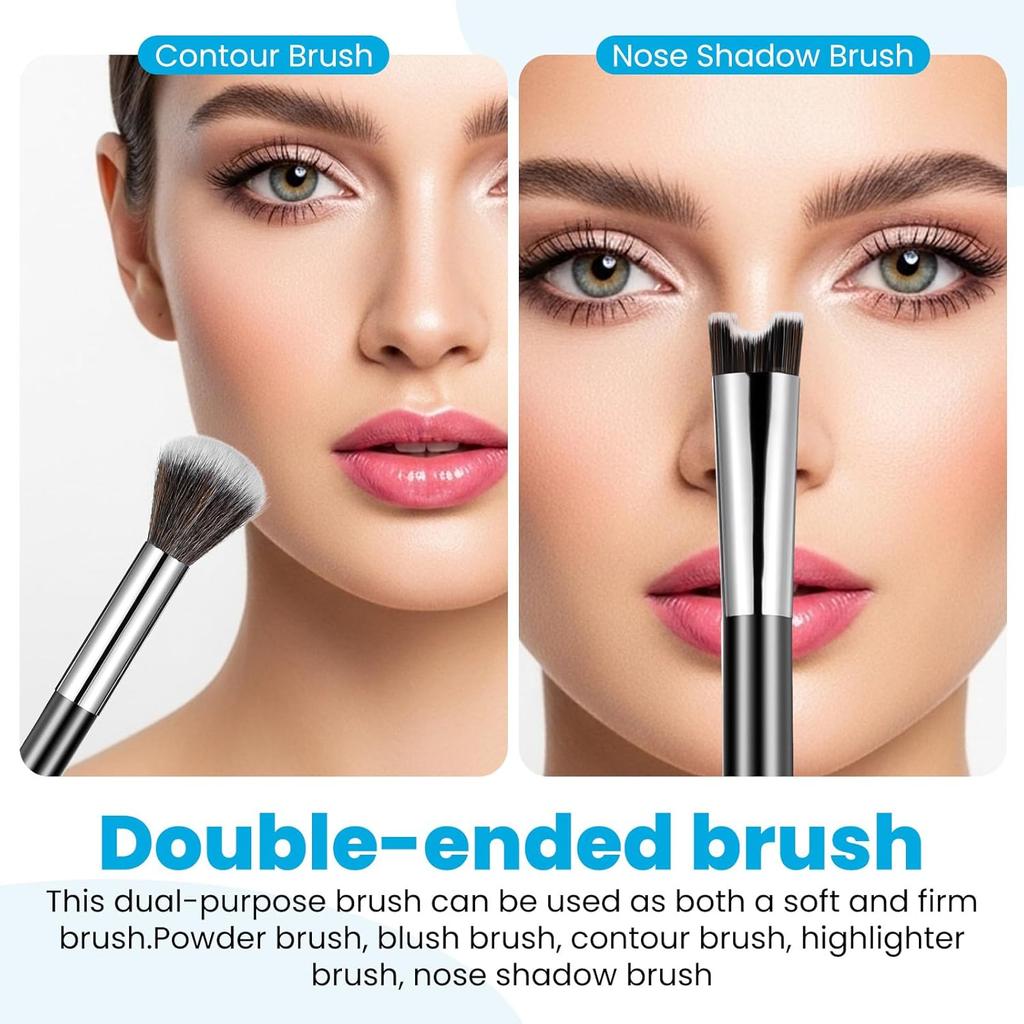 2 In 1 Nose Contour Brush, U-Shaped Nose Sculpting & Blush Brush Dual-Ended Fluffy Contouring Brushes Precision Defining Angled Cheek Bones,