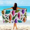 1pc Colorful Stylized Floral Pattern Beach Towel Bright Purple Orange Yellow and Pink Flowers with Leaves on White Background