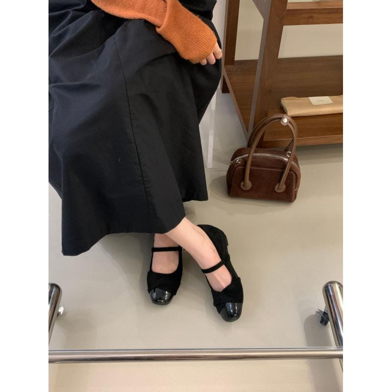 Retro Gentle Style Evening Shoes One-word Buckle with Square Head Mary Jane Shoes Versatile Commuting Height Increase Ballet Single Shoes Women