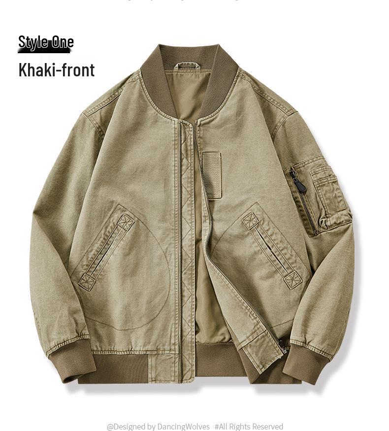 Men's Cotton Flight Jacket - Casual Air Force Baseball Collar Outerwear