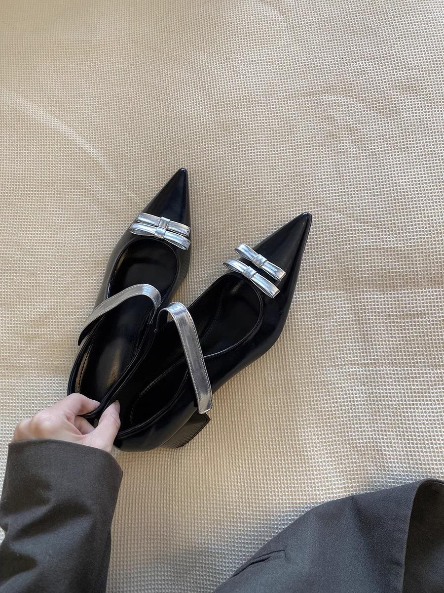 

модные женские туфли Мэри Джейн с закрытым носком, летние туфли-лодочки, женские туфли в стиле ретро, маленькие кожаные туфли с острым носком, женские туфли на высоком каблуке 35 серебряный