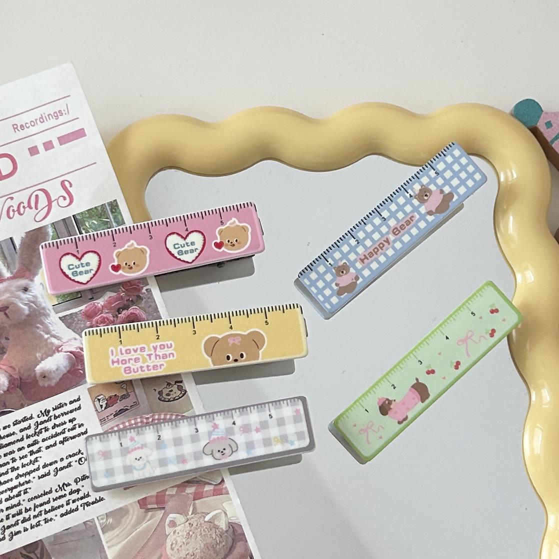 

Cute Cartoon Heart Hair Clip for Girls - Rectangle Ruler Design Side Clip Headwear зелений