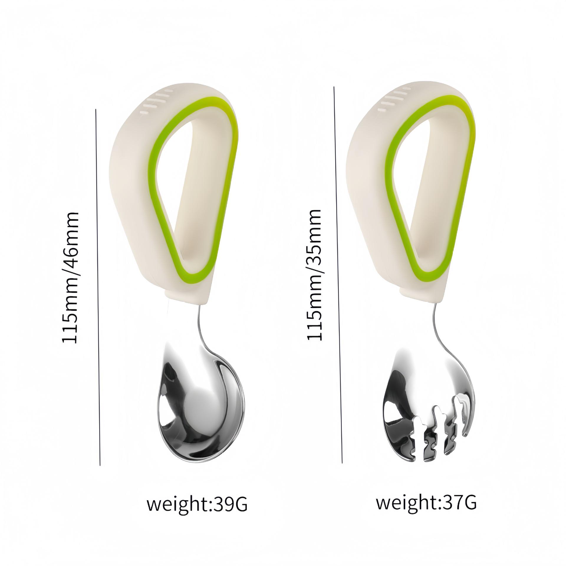 

Силіконова ручка Дитяча навчальна ложка та набір вигнутих виделок з нержавіючої сталі 316 для немовлят