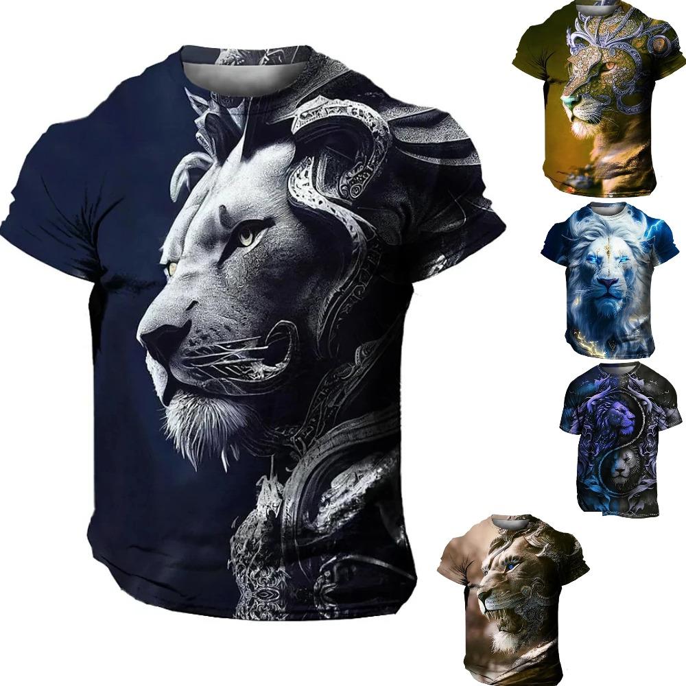 Übergroßes Herren-T-Shirt 3D Löwen-Print T-Shirts Tops Sommer Lässig Herren Tiermuster T-Shirt Streetwear Damen Mode Kleidung