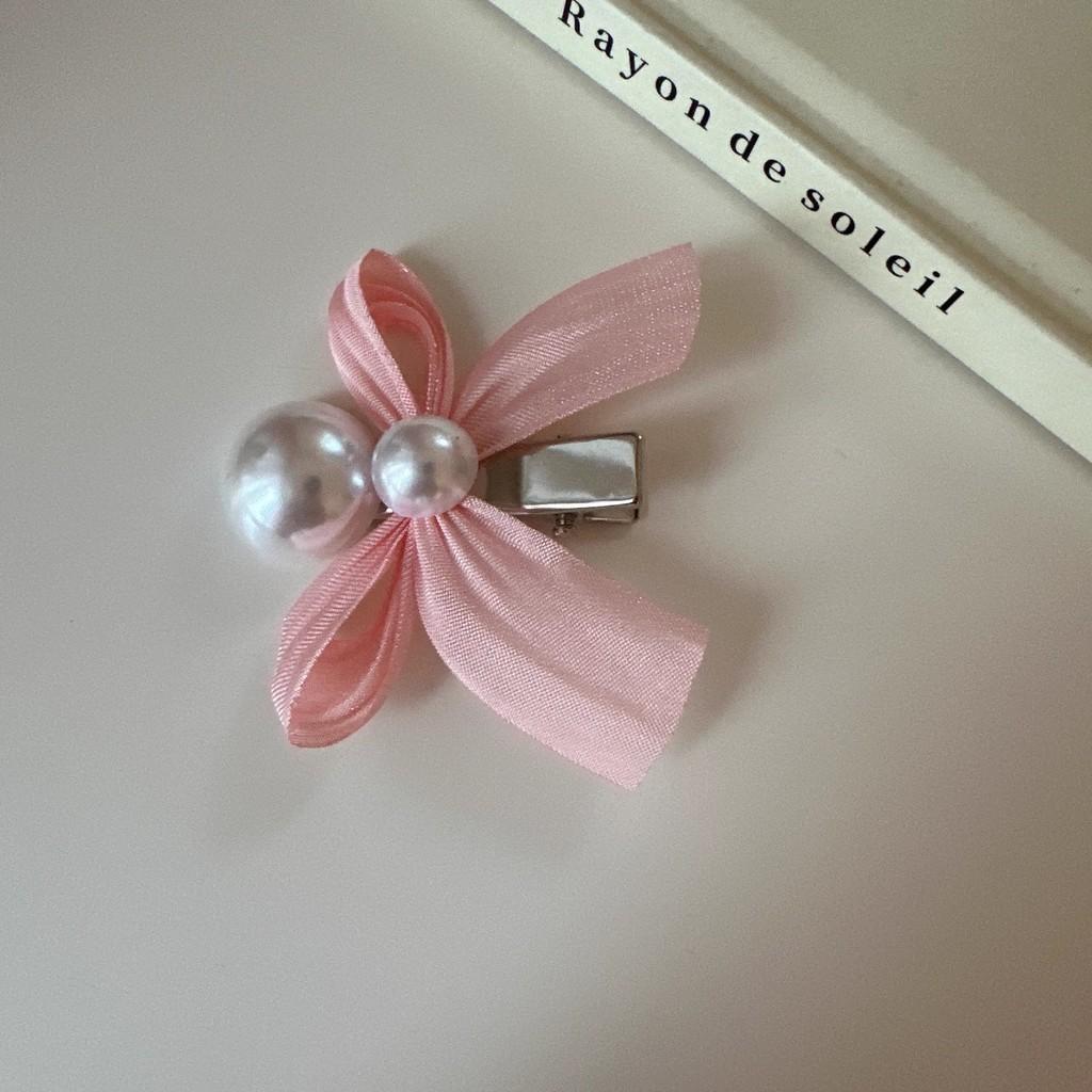 Mesh Bow Pearl Hair Clip Female Korean Holiday Fashion Duckbill Clip Hair Accessories