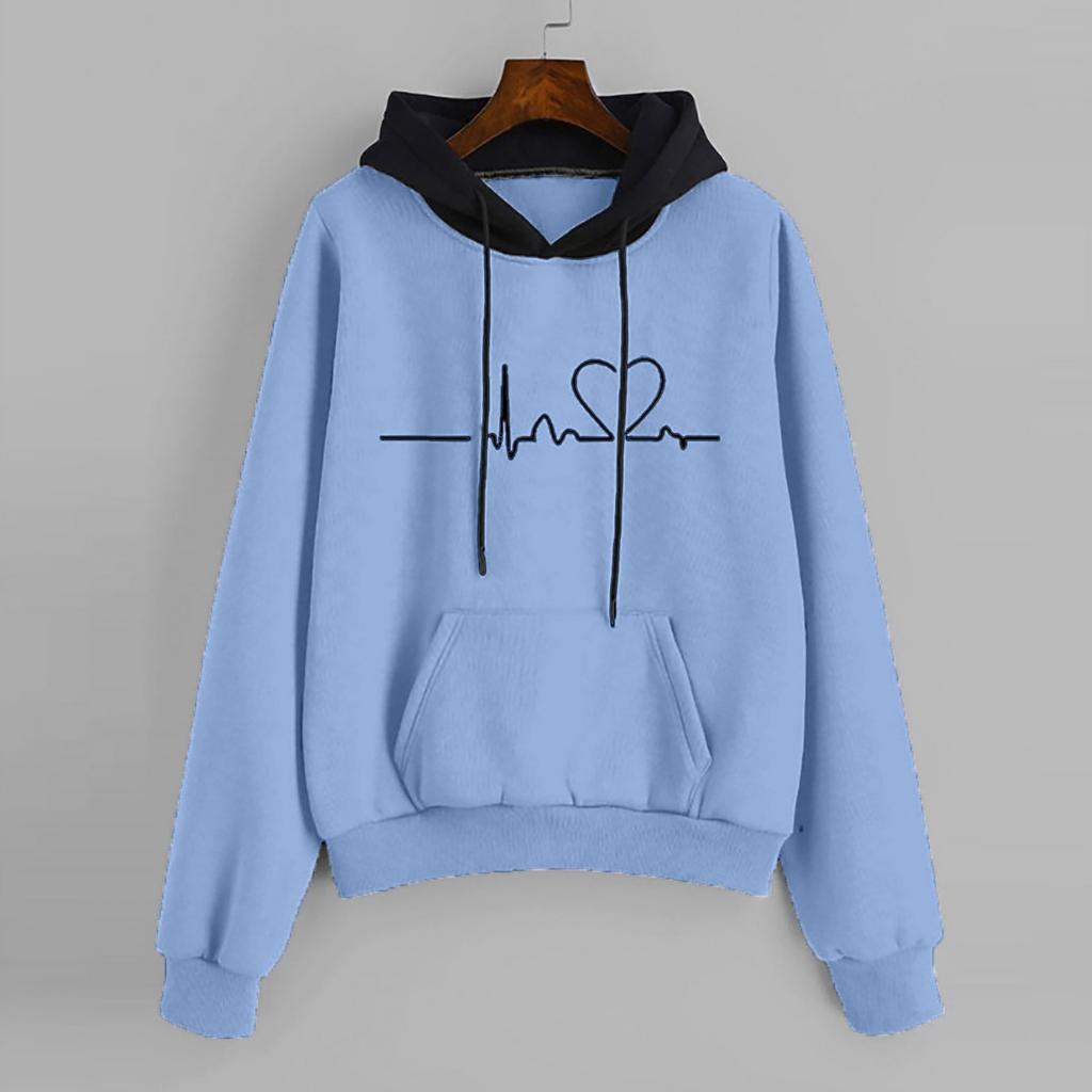 Women Fashion Long Sleeve Electrocardiogram Print Hoodie Pullover Top Sweatshirt