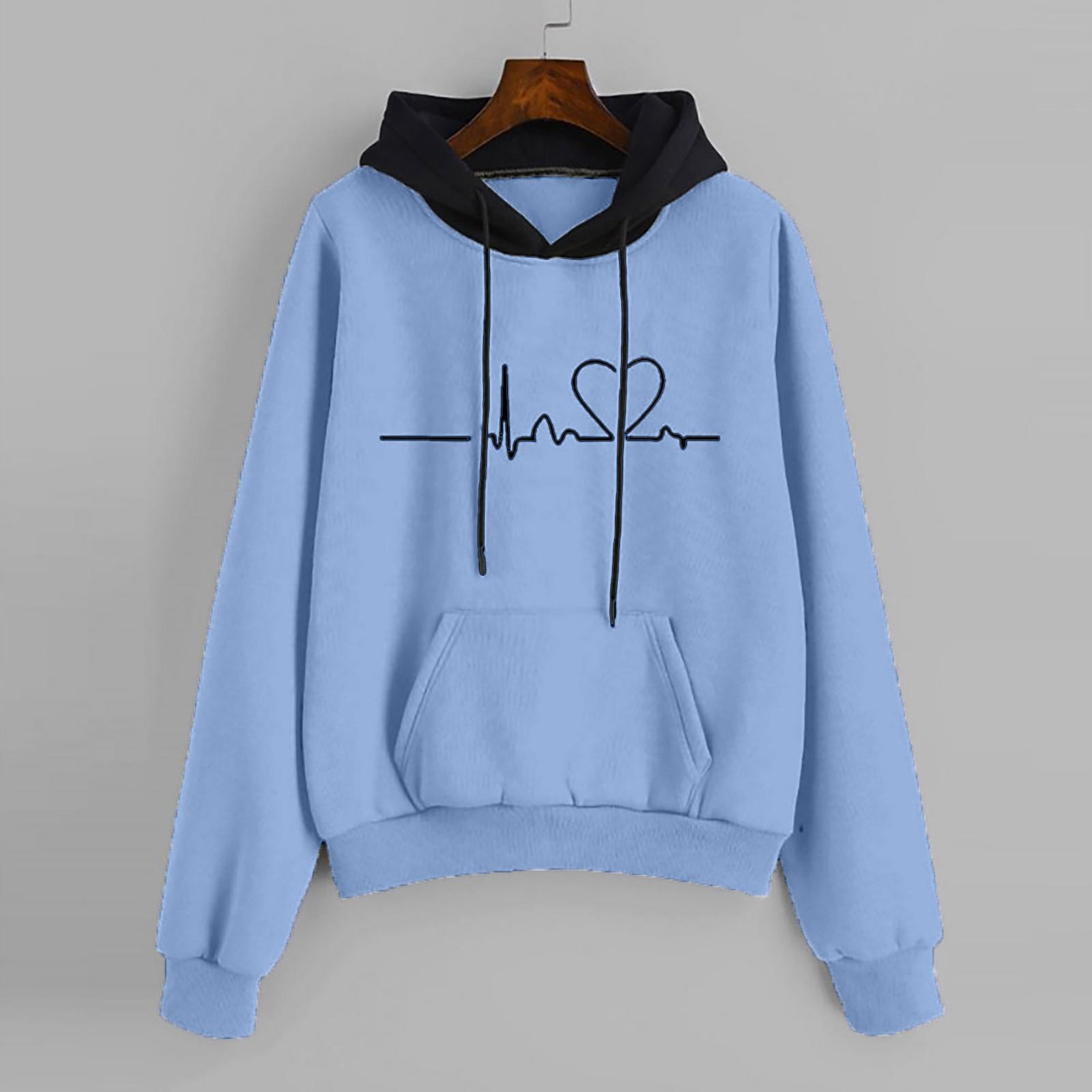 

Women Fashion Long Sleeve Electrocardiogram Print Hoodie Pullover Top Sweatshirt S синій