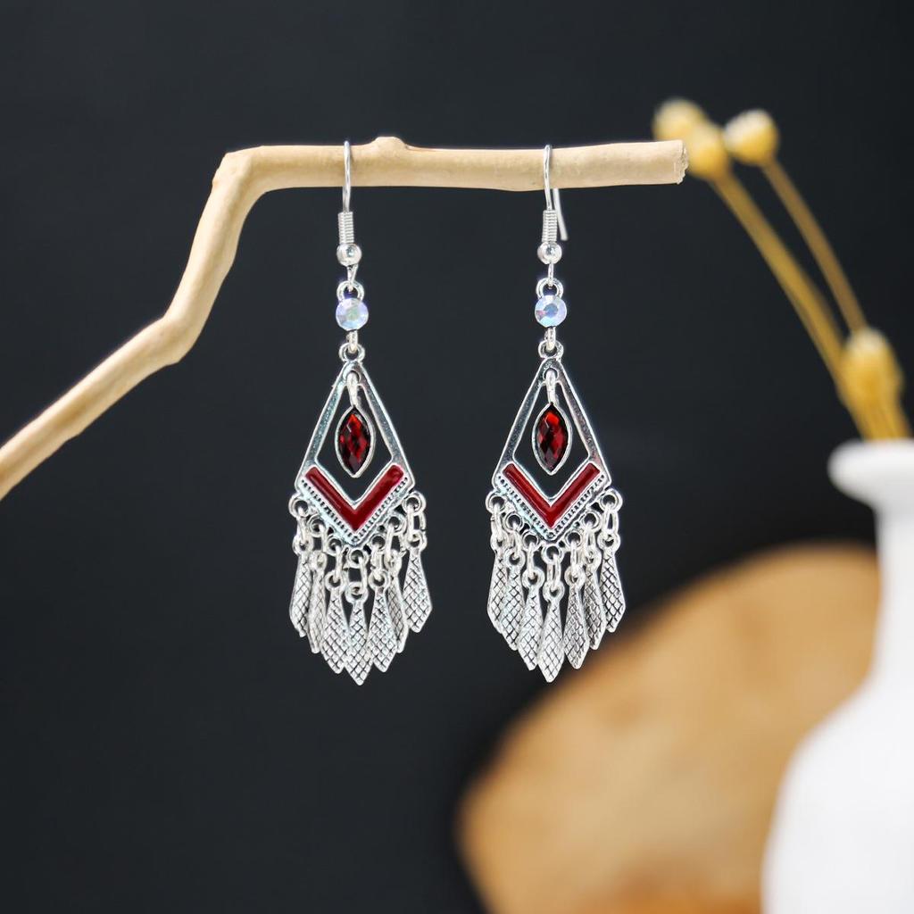 Bohemian Ethnic Oval Tassel Earrings with Beads