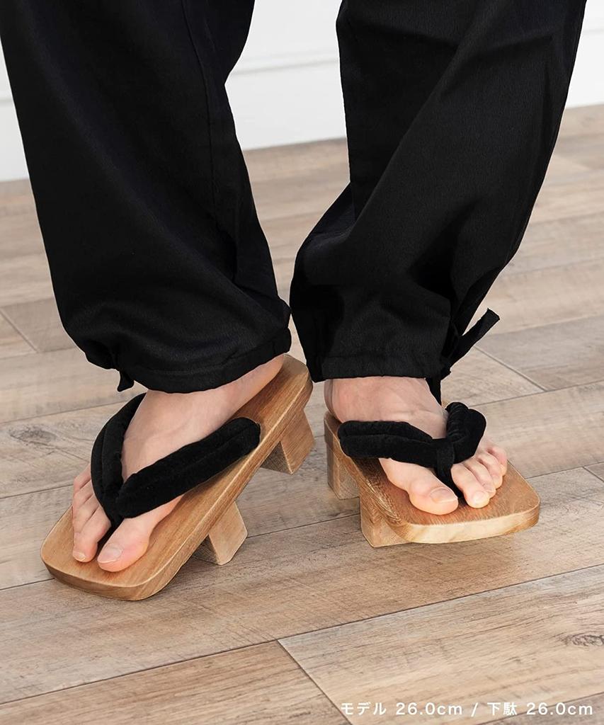 [KYOETSU] Geta (Japanese clogs) - Two-toothed, black thong, paulownia wood base, men's (26.0cm, natural wood)
