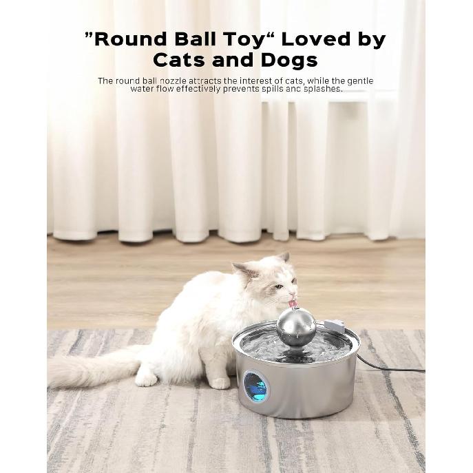 Fontanna do picia dla kota ze stali nierdzewnej:z 6 filtrami węglowymi + 3 sztuki fontanna na wodę dla zwierząt 108oz/3,2L Ciche fontanny dla kotów z okienkiem poziomu wody Kot