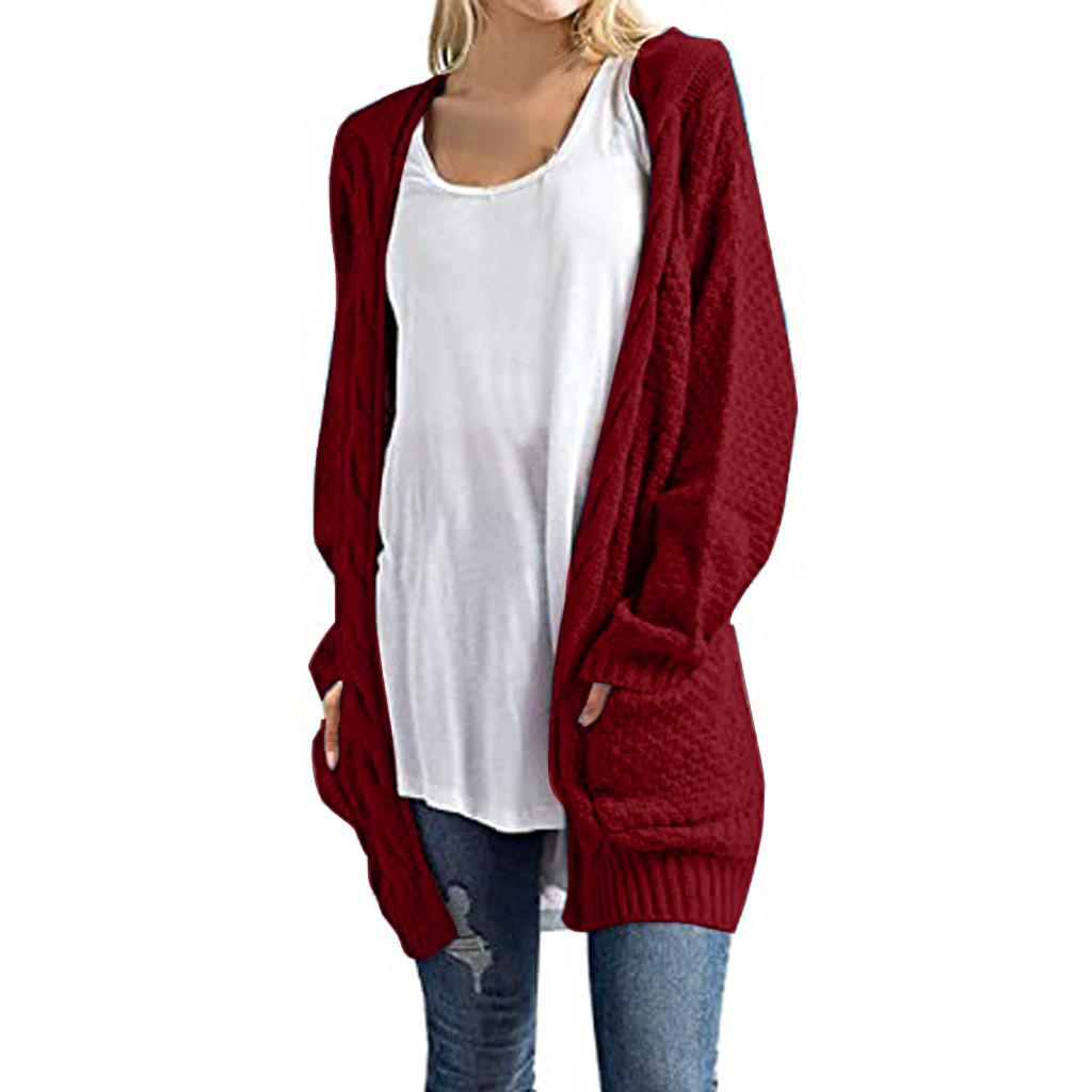 Fashion Women Long Sleeve Knit winter Cardigan Sweater Solid Color Coat