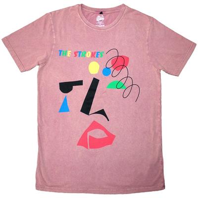 T-shirt Stone Wash The Strokes: Viso Astratto (Rosso Kashmir) NOVITÀ UFFICIALE
