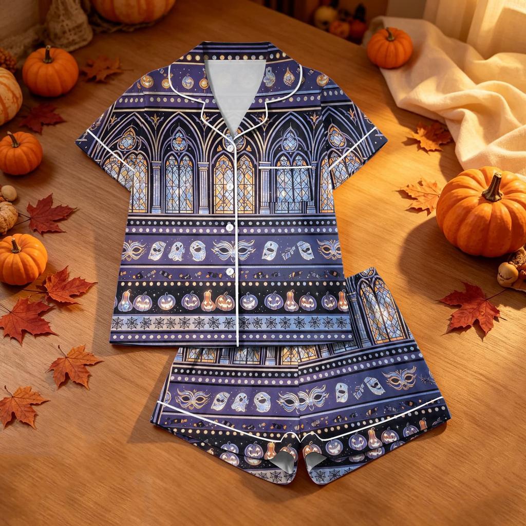 Women's Halloween Print Pajama Set Two-Piece Comfortable Sleepwear