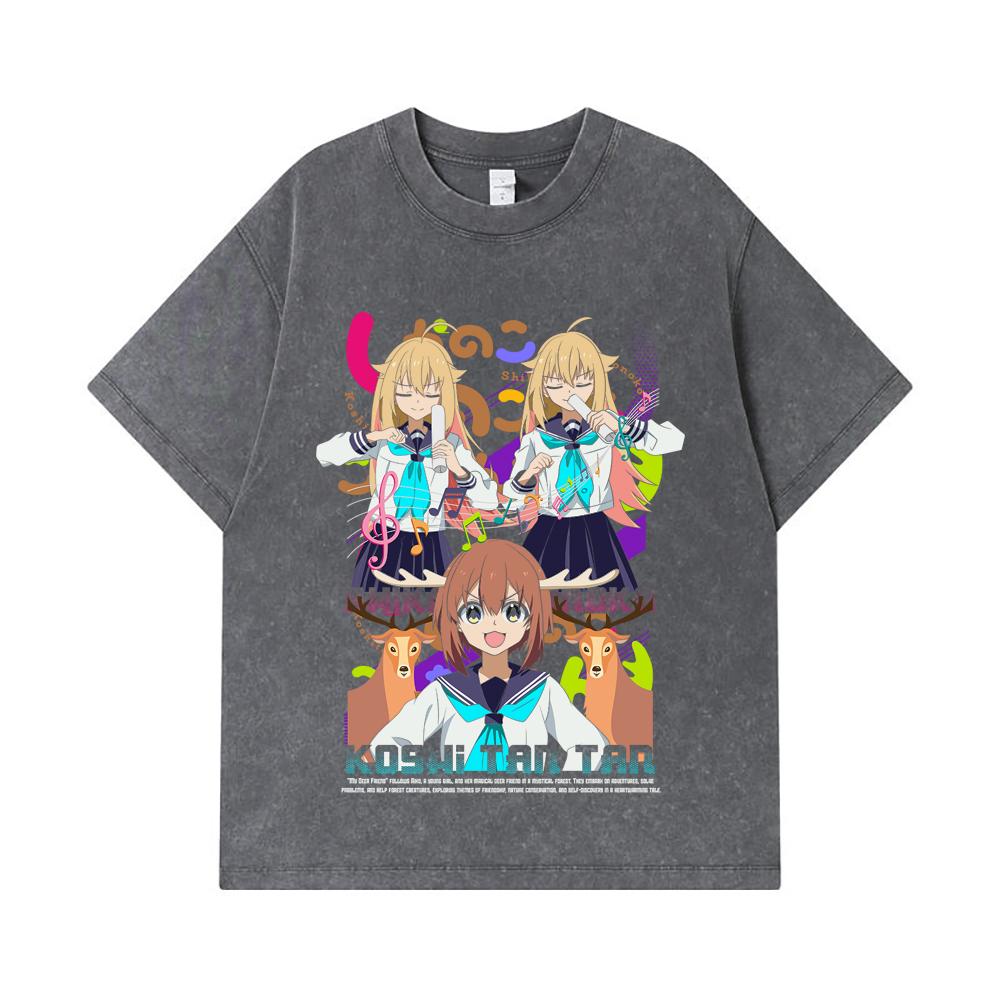 275 GSM Washed T-shirts 100% Cotton Shikanoko V1 Koshi Print Unisex Heavy Cotton T Shirt