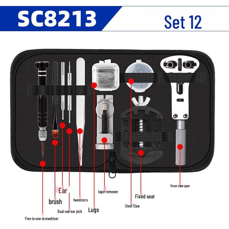 Mechanical Watch Repair Tool Set for Case, Band Removal, Link Adjustment, and Battery Replacement