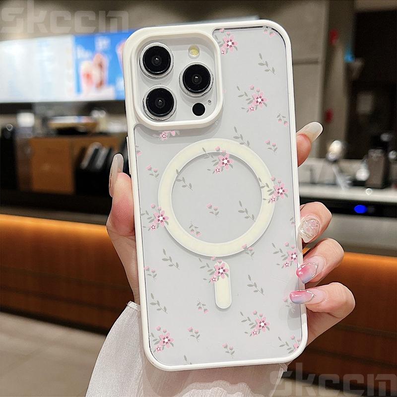 Flower Transparent Case For iPhone 16E 16 15 14 13 11 12 Pro Max Plus X XS Max XR Magsafe Magnetic Wireless Charge Phone Cover