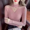 Mesh Spliced Half-High Neck Knit Top for Women - Stylish Slim-Fit Sweater for Spring & Autumn