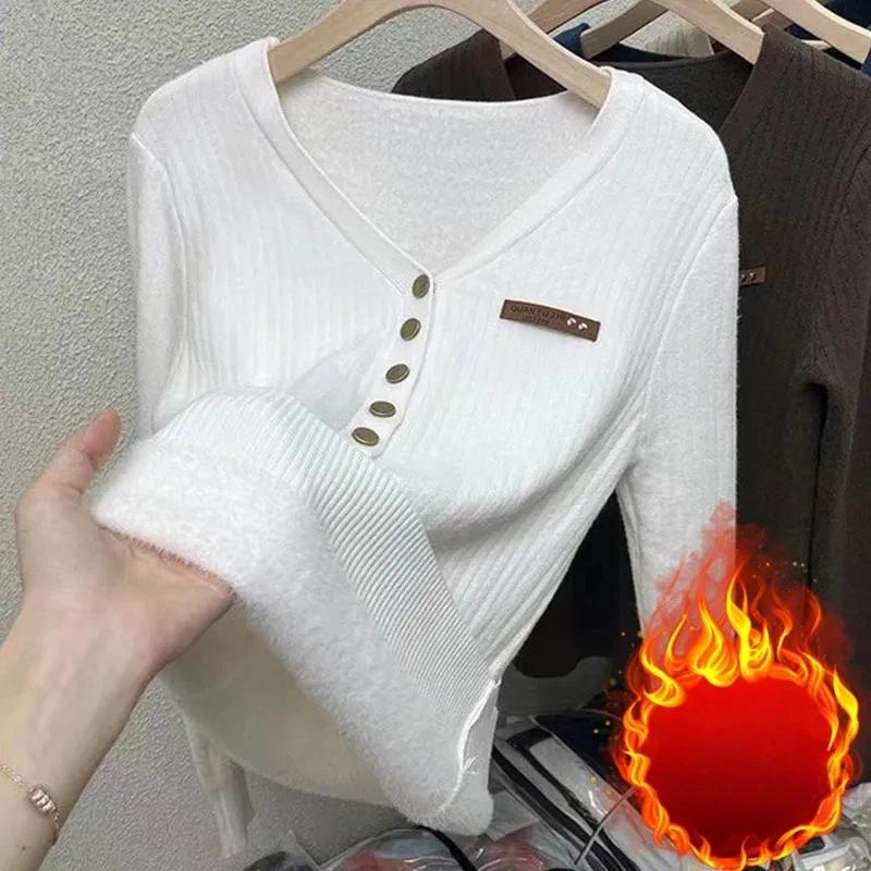 Pullovers Tops Women Long Sleeves Autumn Winter Padded Blouse Oversized V Neck Loose Long Sleeve Shirt Slim Pullover Tops