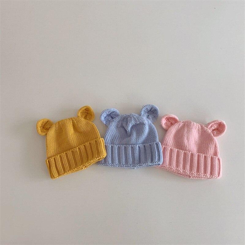 

Теплая шапочка для новорожденных, модная кавайная шапка с мультяшным медведем и кроликом для маленьких мальчиков и девочек, осенне-зимняя вязаная шапка, теплая кепка