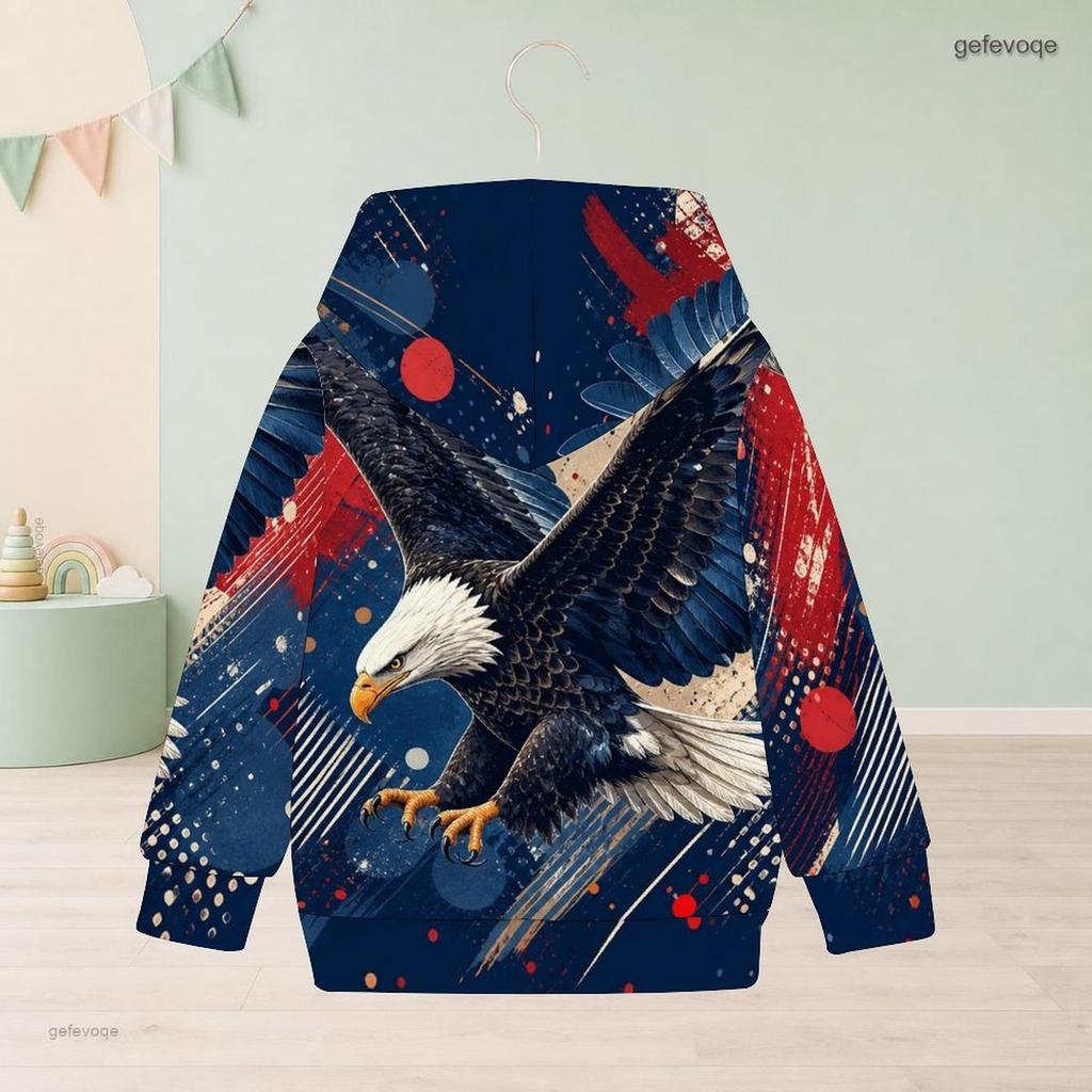 Girls Long Sleeve Hoodie Bald Eagle American Flag Printed Pullover
