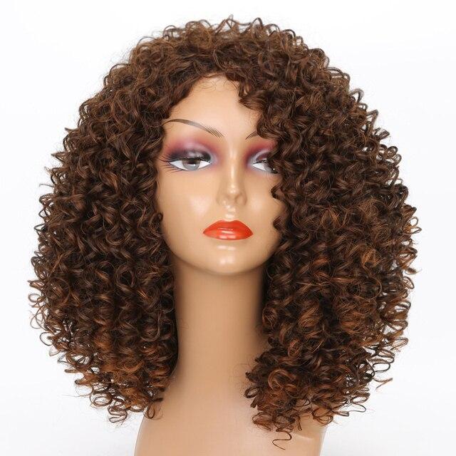 LISI HAIR 14inches Afro Kinky Curly Wig Synthetic Wig With Bangs Mixed Gray Brown and Blonde  Wig for Black Women Daily Wig