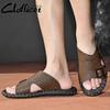 Men's Slippers Leather Flats Men Summer Non-Slip Casual Straight Slippers Unique Leather Half Drag Outdoor Walking Shoes