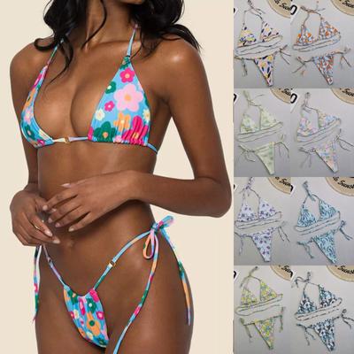 Women Sexy Print Bandage Swimsuit 2 Piece Bathing Suit Bikini Set Split Swimsuit