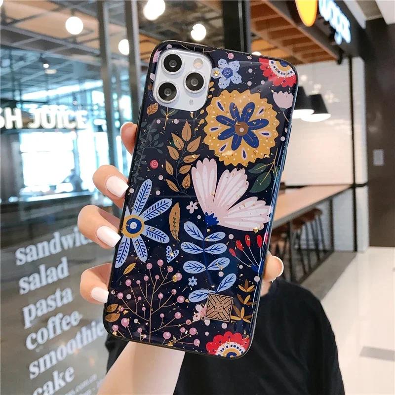 Cute Cartoon Silicone Case For iPhone 16 15 14 13 12 11 Pro Max Plus Flower Shiba Inu Dog Sloth Leopard Glitter Shockproof Cover