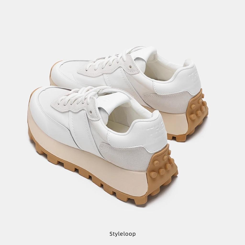 Niche Retro Platform Dad Shoes Korean Version of Color Matching Running Genuine Leather Forrest Gump Shoes 2025 New Soft-soled German Train