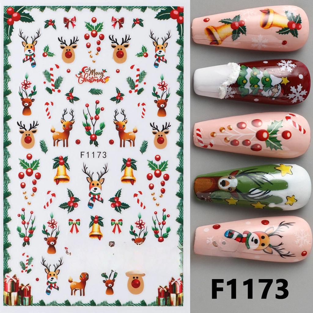 1 st 3D Julnagelkonstklistermärke Julgran Tomte Älg Klockor Snögubbe