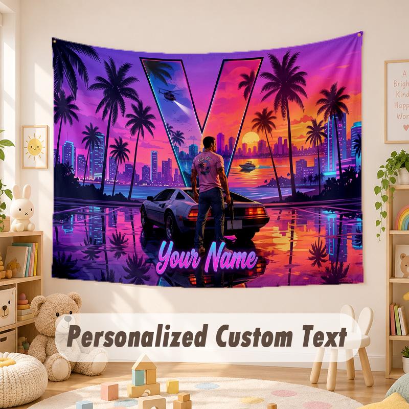 Arazzo Personalizzato con Nome e Testo, Appeso da Parete Boho GTA, Arazzo Decorativo per Sfondo Stanza