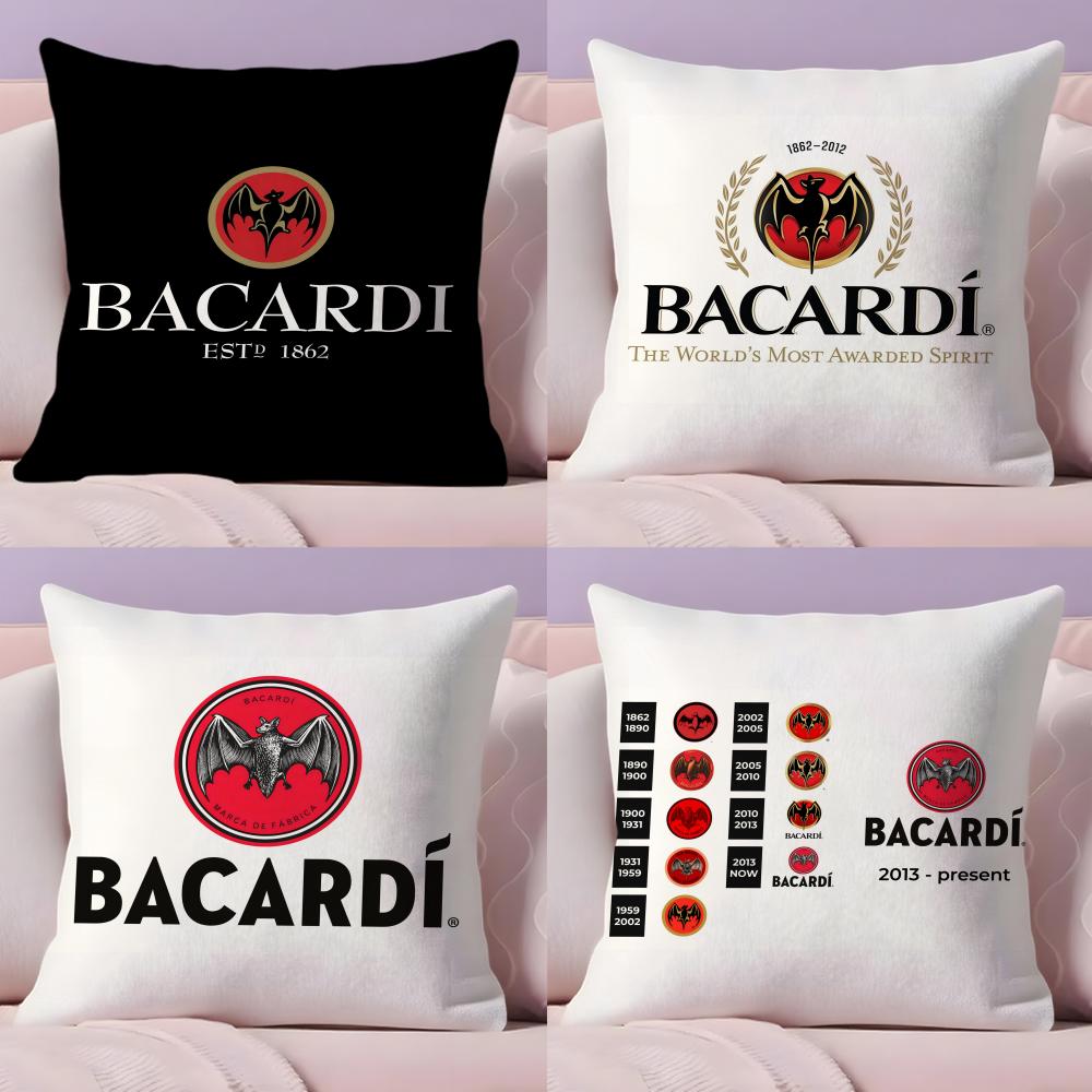 B-Bacardi Logo Cushion Cover Plush Fabric Soft Double-Sided Printed Invisible Zipper Sofa Pillow Case Home Decor