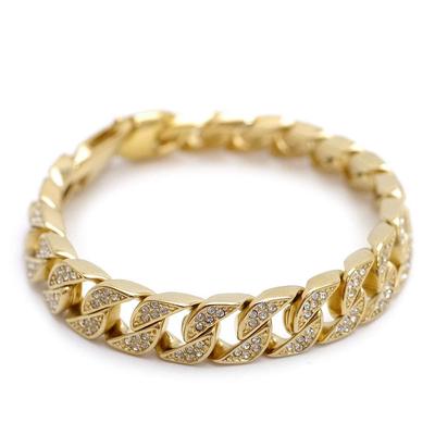 Silver One Miami Cuban Curb Chain Bracelet [Gold, 4-Face Cut, 13mm Wide] Men's, Zirconia, Stainless Steel, Hip Hop Style Chain