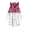 Women's Button Hooded With Pockets Cat Ears Plush Top Irregular Print Splicing Jacket