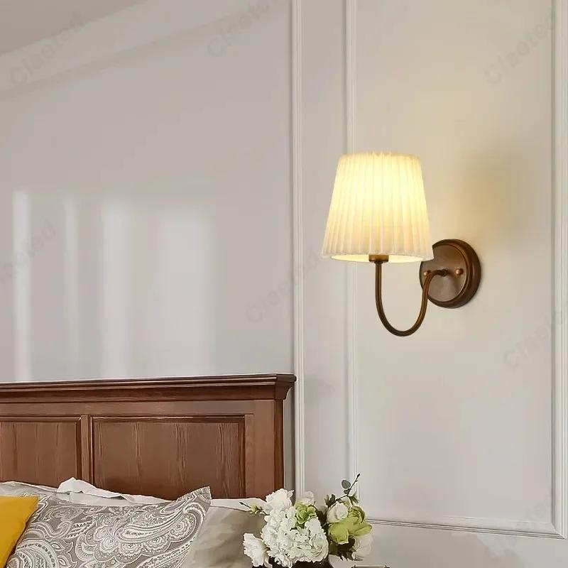 LED Retro E14 Fabric Lampshade Wall Lamp Bedroom Bedside Lamp Mirror Front Lamp Living Room Corridor Balcony Lighting Decoration