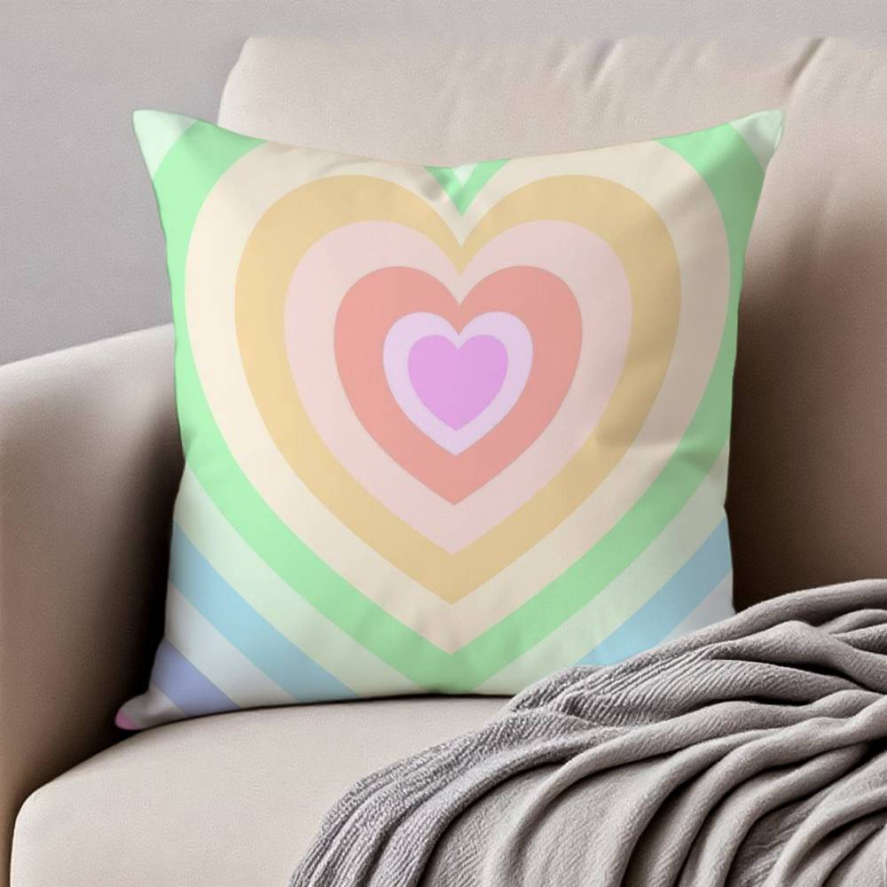 Rainbow Love Heart Pillow Case Anti-dustmite Pillowcase Invisible Zipper Silky Short Plush Sofa Cushion Cover