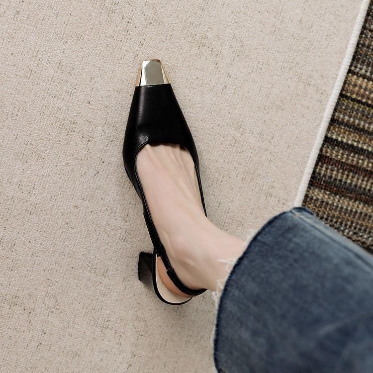 French Xiaoxiangfeng medium heel temperament single shoes women's spring and summer 2025 new square head bag head sandals fairy shoes