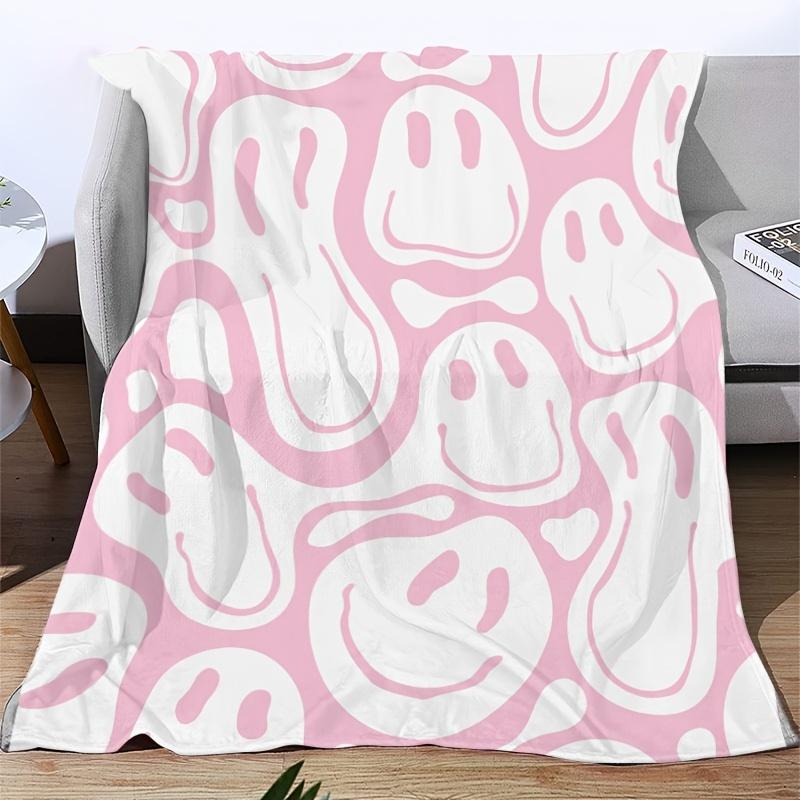 1pc Funny Smile Face Print Blanket, Soft And Comfortable Flannel Blanket, Gift For Friends, Family, Throw Blanket For Sofa Bed