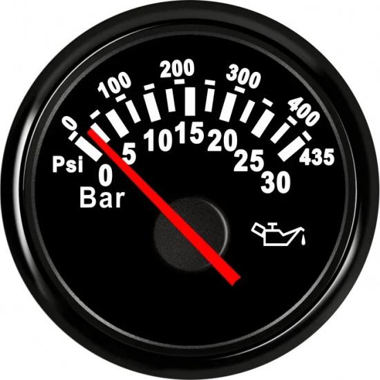 ELING Newest 52mm Oil Pressure Gauge 0-30Bar 0-435Psi Signal with Red Backlight for Motorcycle Boat Truck Universal 12V 24V