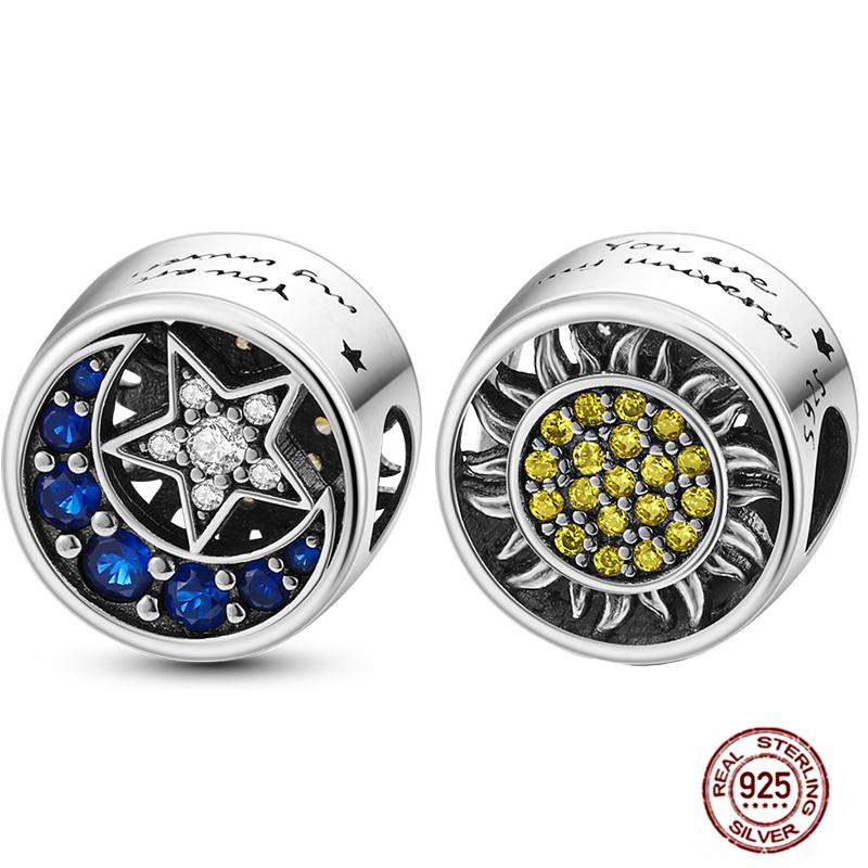 Round Clip Charms Plata Shining Moon Star Char Copper Spacer Clasp Fit Original Bracelet Glow Safety Chain Beads Diy Jewelry